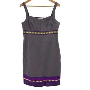 Boden Charcoal Mini Dress with Violet and Mustard Details